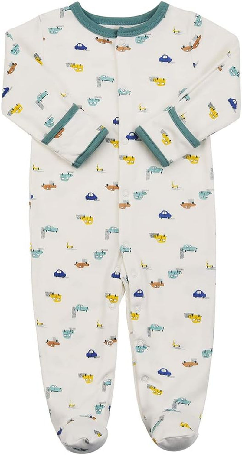 Baby Footie Pajamas with Mittens - 3Pcs Infant Footed Sleeper Cotton Sleepwear Outfits (0-3M, Car Style(Snap))